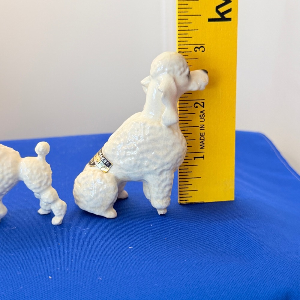 Vintage Ceramic Poodle Figurines Set of 4 Mid Century Spaghetti Blue White Dogs - Picture 15 of 16